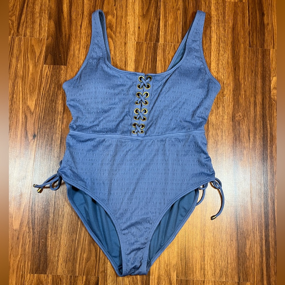 Time and True XL 16/18 Blue ties on the sides one piece swimsuit pls read below